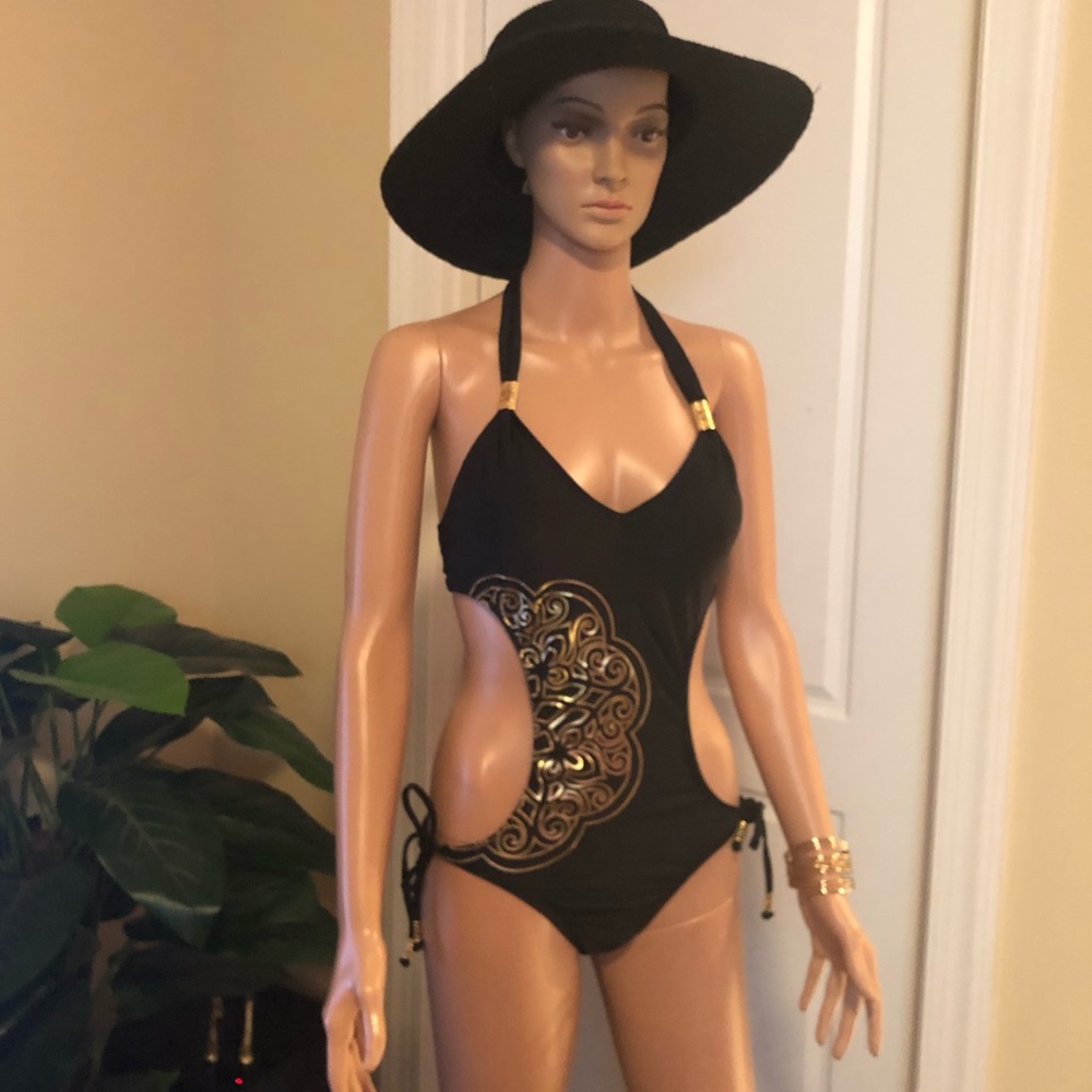 Black w/Gold Detail  1 PC.Bathing Suit